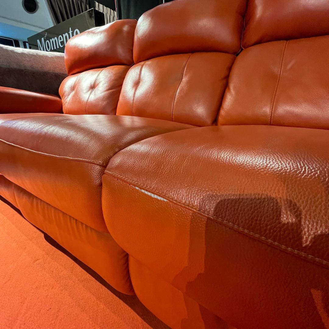 3 Seater Cowhide Genuine Half Leather Recliner Sofa, Furniture & Home