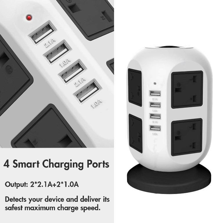 A278 3M/9FT Tower Extension Lead [4 USB Ports 8 Way Outlets] with Surge