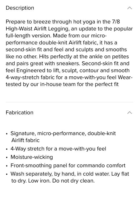 Alo 7/8 Airlift Legging (Category: Activewear) located in Singapore. Submitted by arielcdtan (Listing ID 1162446183, Image 3). Description: Worn once, price on website is $180 and currently sold out. Fits lululemon size 2..