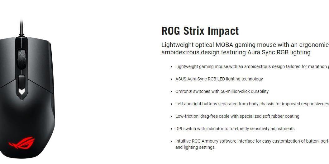 Asus ROG Strix Imapct Mouse P303, 電腦＆科技, 電腦周邊及配件, 電腦滑鼠及相關產品 - Carousell