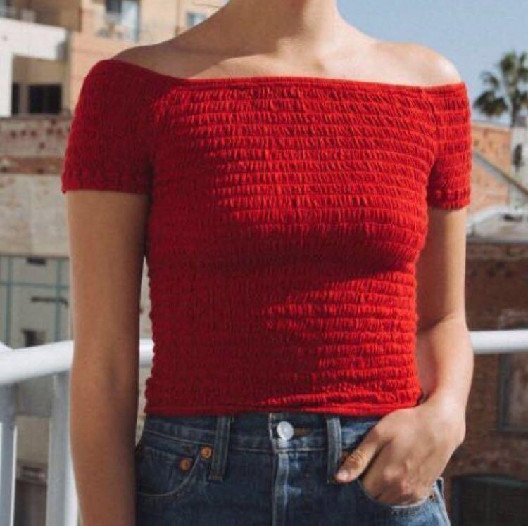 Authentic brandy Melville Red Off Shoulder Top Women s Fashion