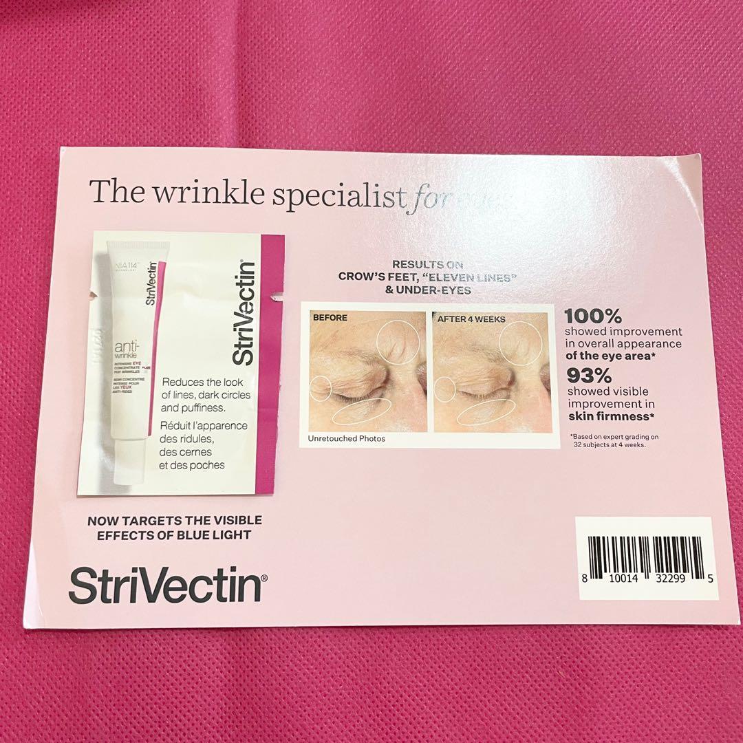 AUTHENTIC Strivectin anti wrinkle intensive eye concentrate sachet (Category: Face Care) located in Pasig City. Submitted by vanityboutique (Listing ID 1162408359, Image 1). Description: Pm for more details eye concentrate sachet Brand new and authentic Selling low and affordable One of the best selling brands in the makeup skincare perfume world .