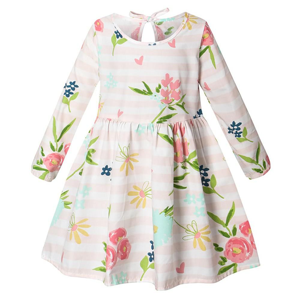 Baju Budak Perempuan Girls Long Sleeve Princess Dresses Cotton Korean Fashion Floral 5 6y