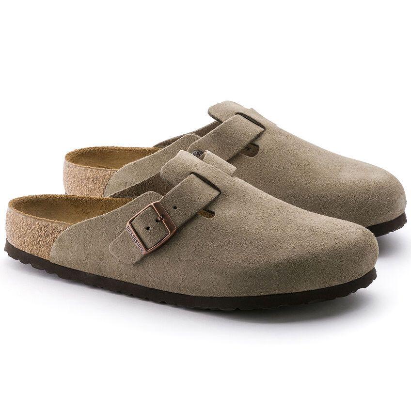birkenstocks boston clogs in suede taupe, Women's Fashion, Footwear,  Sandals on Carousell