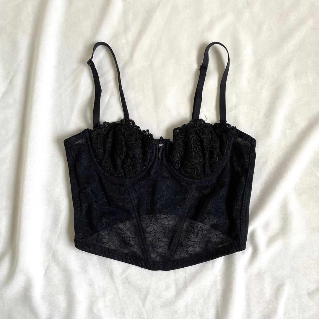 black lace bralette bustier corset crop top lingerie, Women's Fashion,  Tops, Sleeveless on Carousell