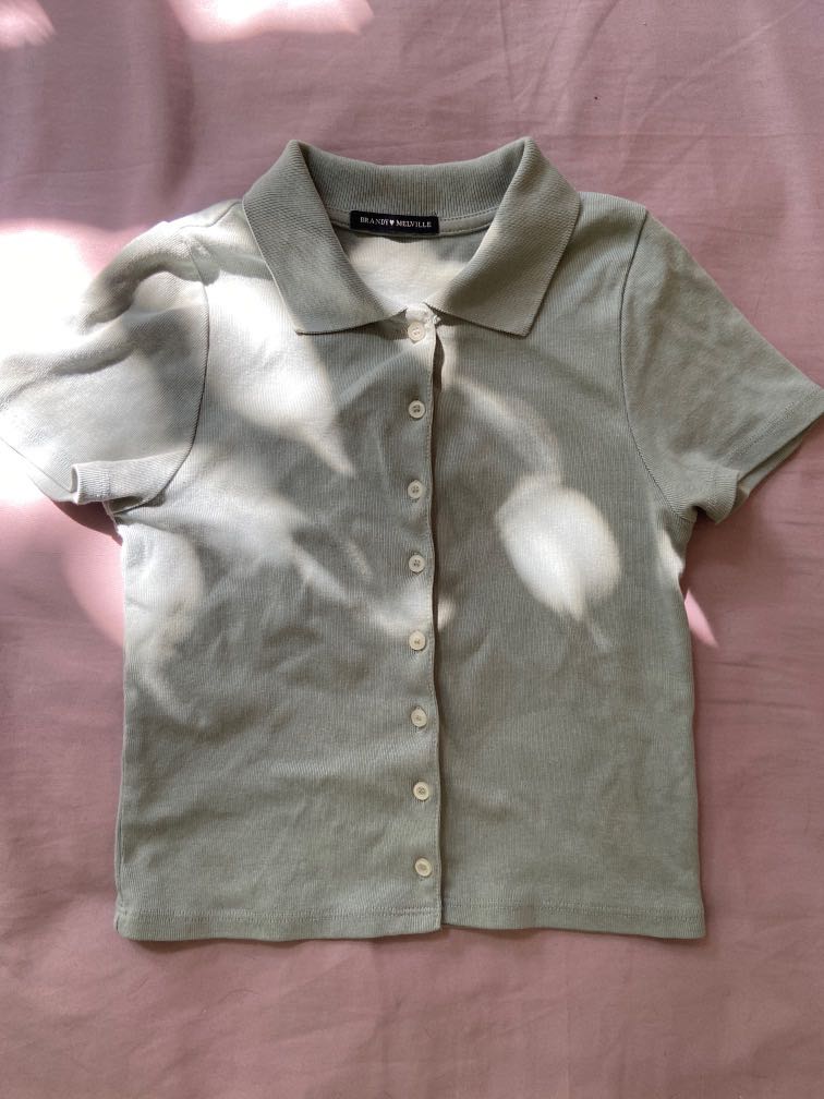 Brandy Caroline Top Collared Polo Shirt Mint Green, Women's Fashion