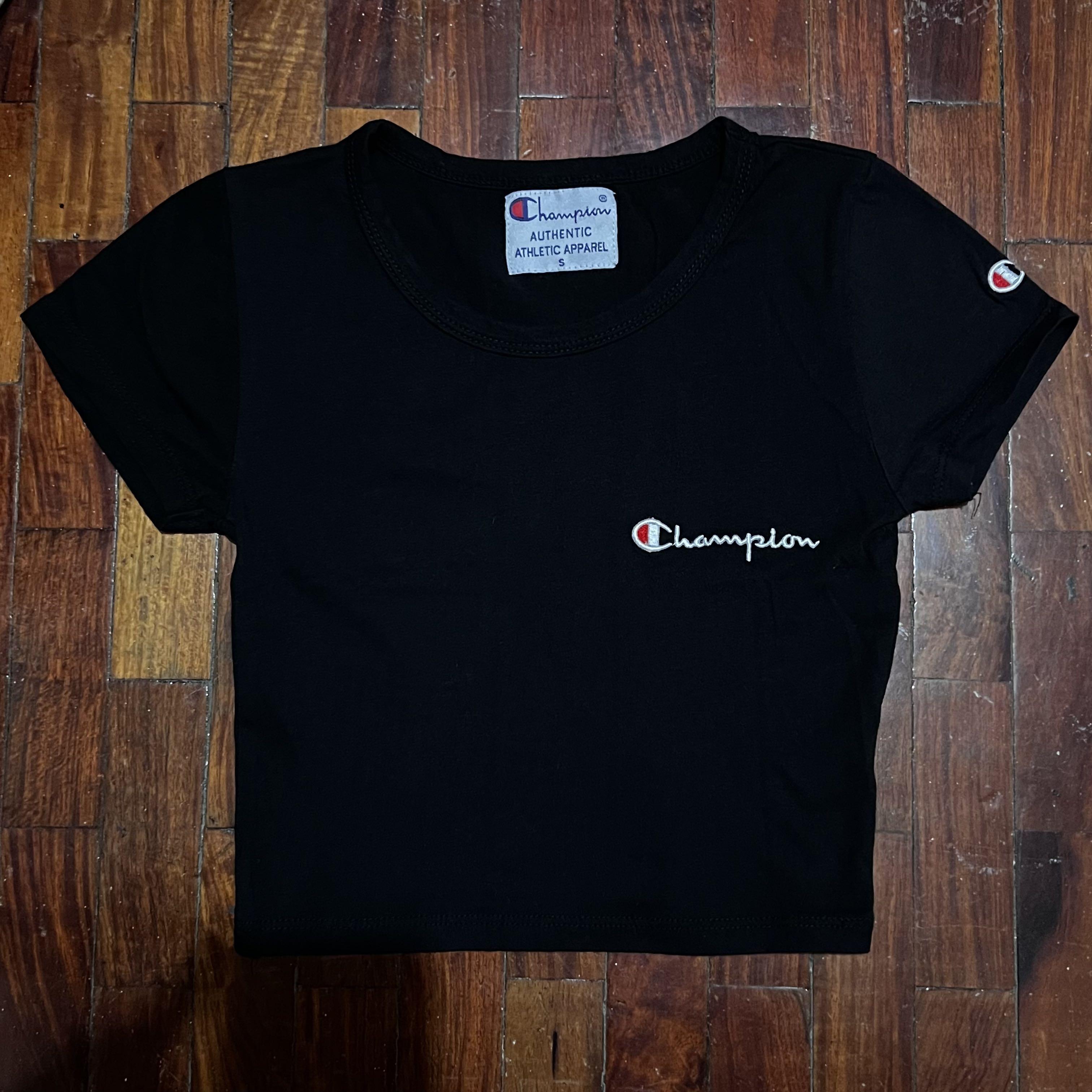 champion baby tee in black Women s Fashion Tops Shirts on Carousell