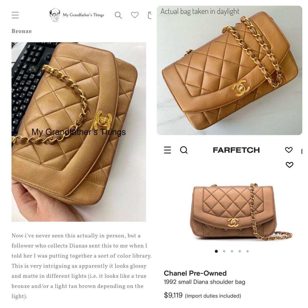 Chanel Diana Small Bronze Quilted Lambskin Flap Bag, Luxury, Bags & Wallets  on Carousell