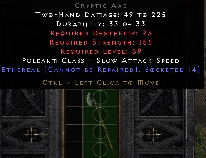 (Non Ladder )Cheap Ethereal 4 socketed Cryptic Axe . One of the best bases in D2R, Video