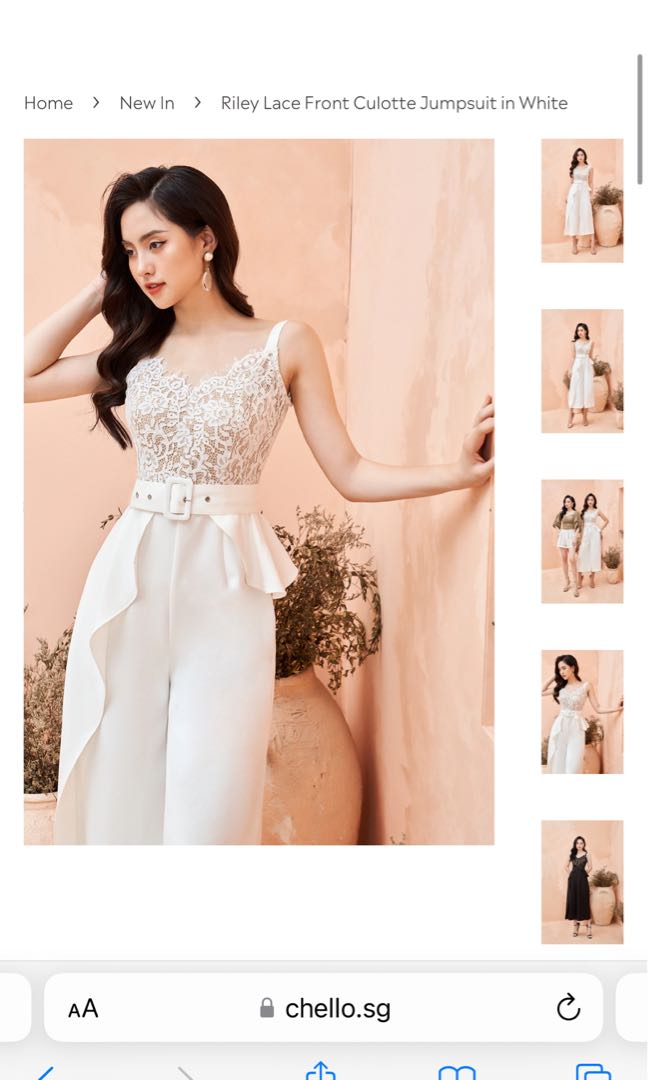 Chello Riley lace front culotte jumpsuit in white, Women's Fashion