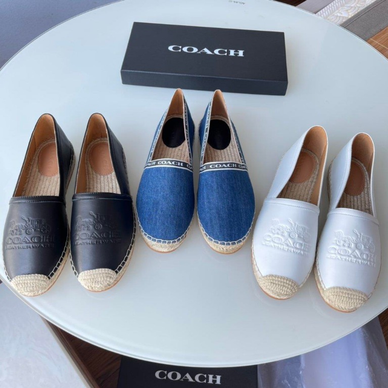 Coach ladies canvas flat loafer casual woven espadrille pump