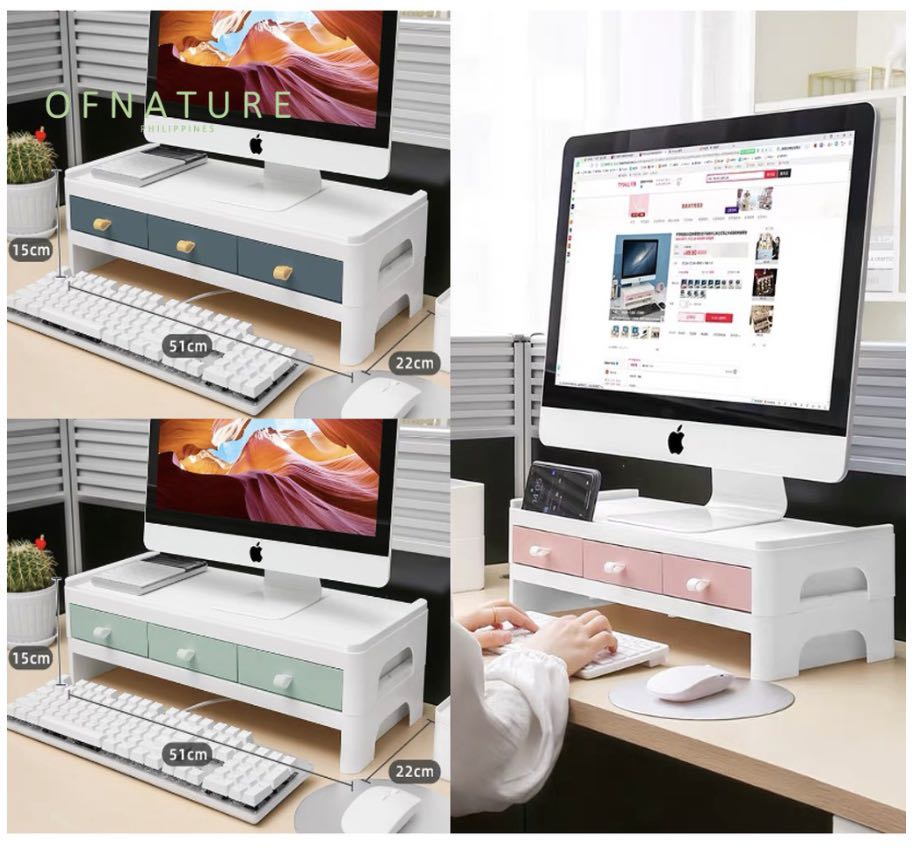 Computer Monitor / Laptop Stand (with Blue Drawers & Keyboard Storage ...