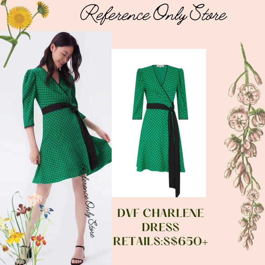 Diane Von Furstenberg DVF Charlene Double Dot Green Wrap Dress, Women's ...