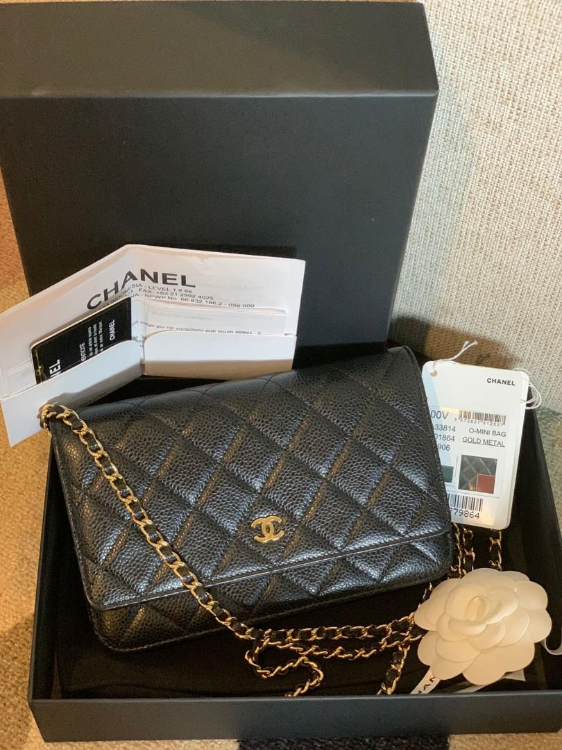 EXCELLENT Chanel WOC Black Caviar GHW 24 Complete set box db card holo barcode tag and original receipt