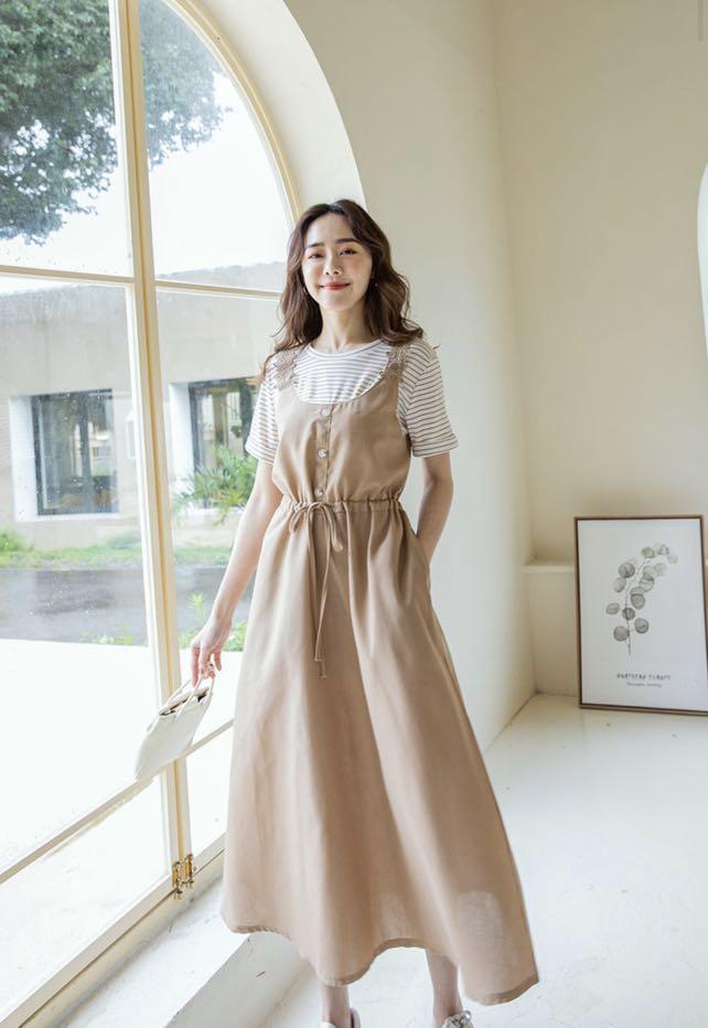 Premium quality fake 2 pc casual midi dress