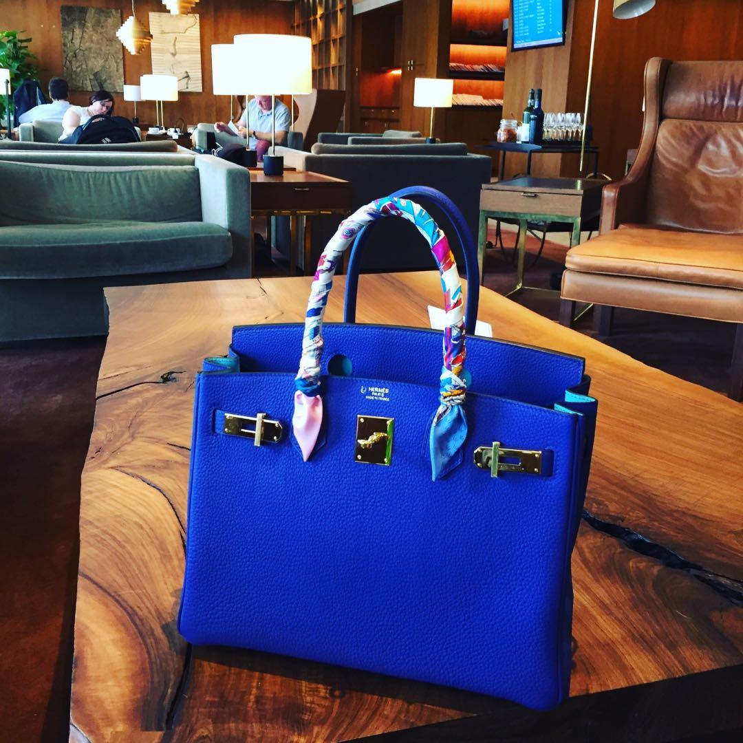 Hermes Birkin bag 30 Blue atoll Togo leather Gold hardware