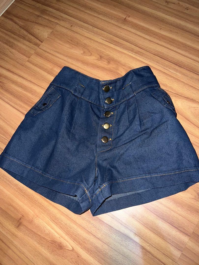 Highwaist short blue denim, Fesyen 
