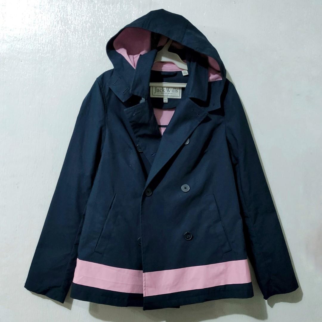 Jack Wills navy blue and pink color block peacoat colorblock