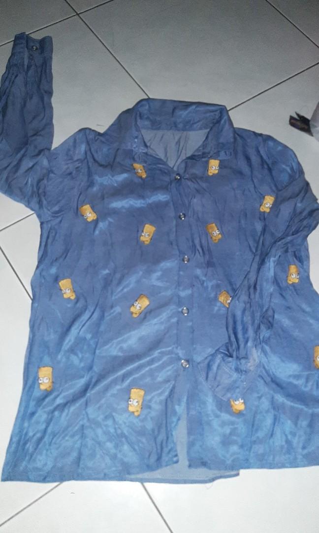 (NO NEGO) Kemeja biru kemeja navy hem blouse kemeja bart simpson baju