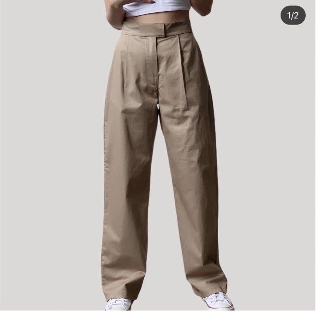 Latte Wide Leg/Straight Cut Trousers 