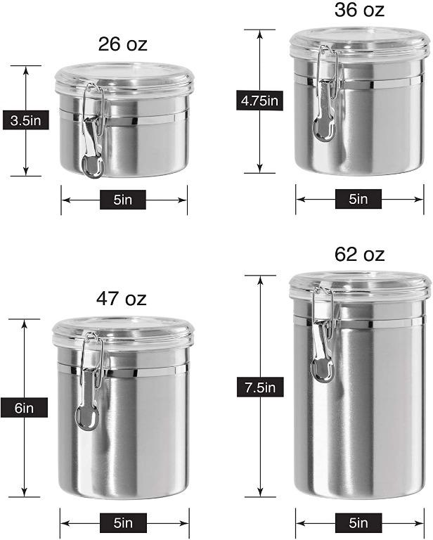 OGGI Stainless Steel Kitchen Canister 47oz, Black - Airtight Clamp Lid,  Clear See-Thru Top - Ideal for Kitchen Storage, Food Storage, Pantry  Storage.