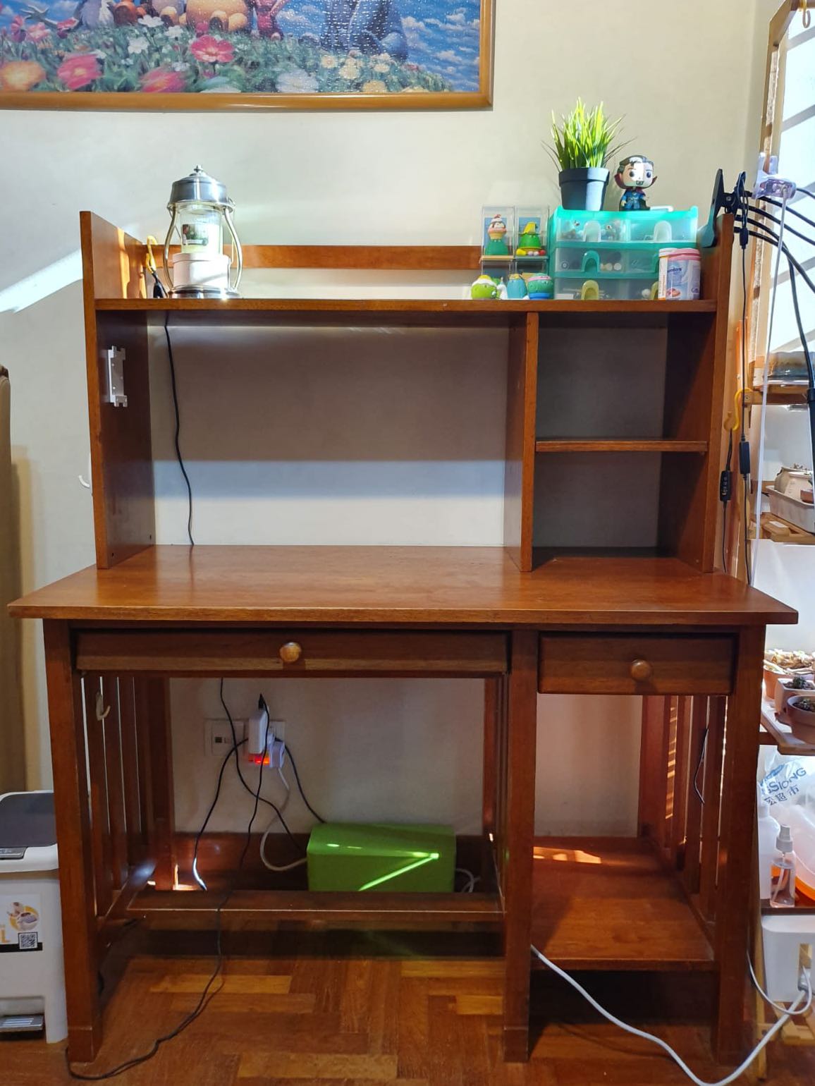 Picket and rail study table desk with bookshelf Furniture Home