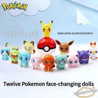 [INSTOCK] Pokemon face-changing doll Pokeball Pikachu Eeveelution Charmander Bulbasaur Mew Action Figure