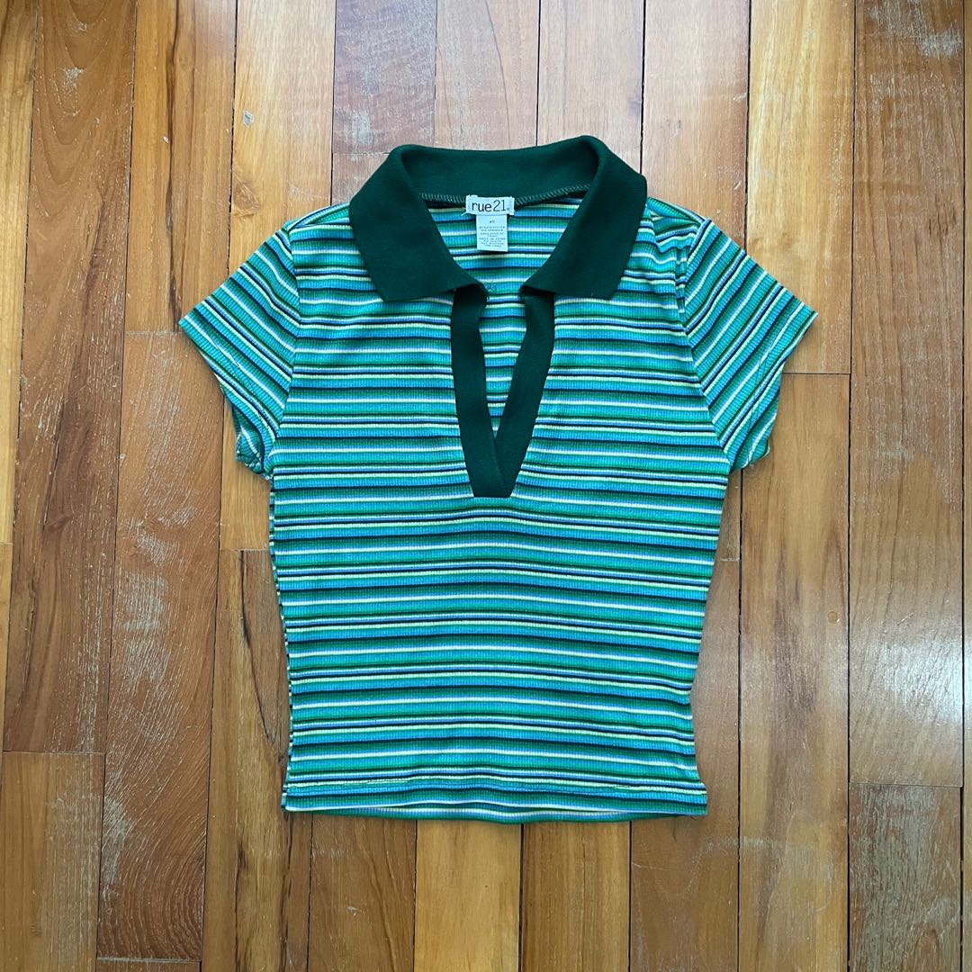 rue 21 green striped collared top 