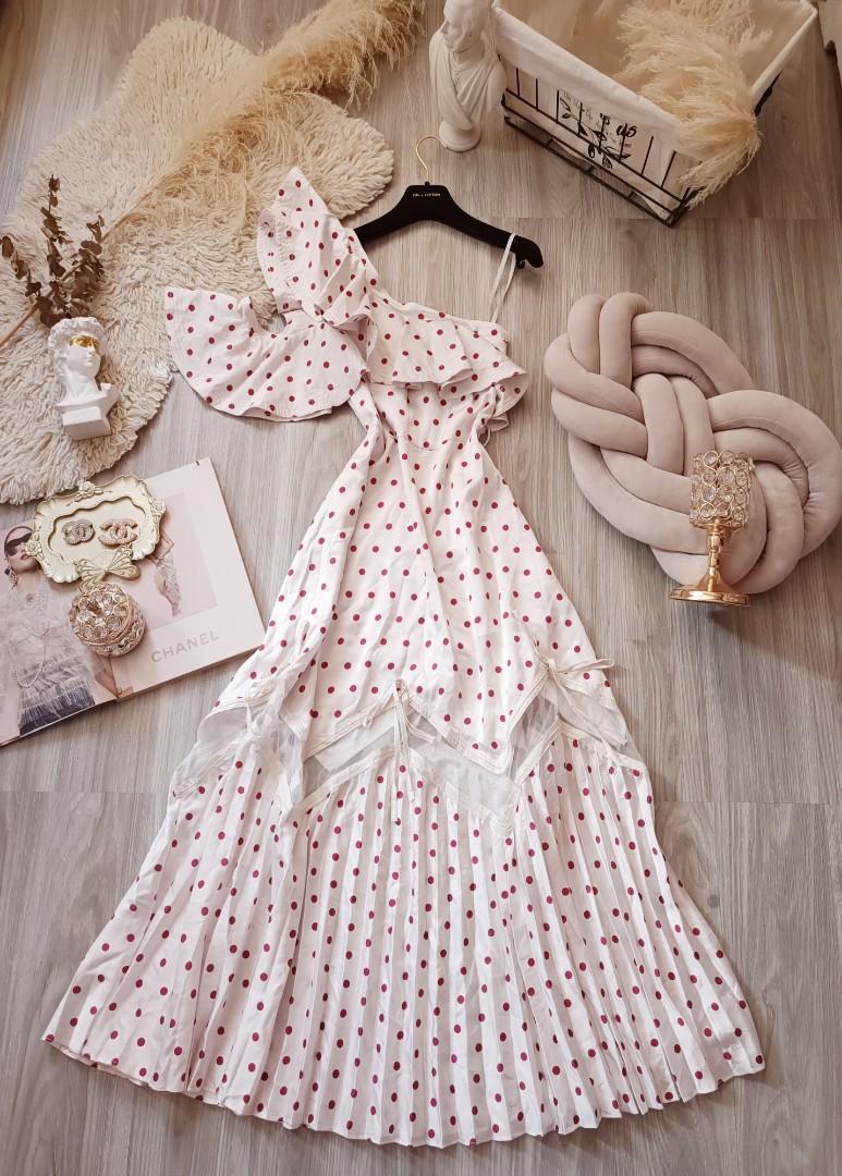 Self Portrait Polka Dot One Shoulder maxi Dress Women s Fashion