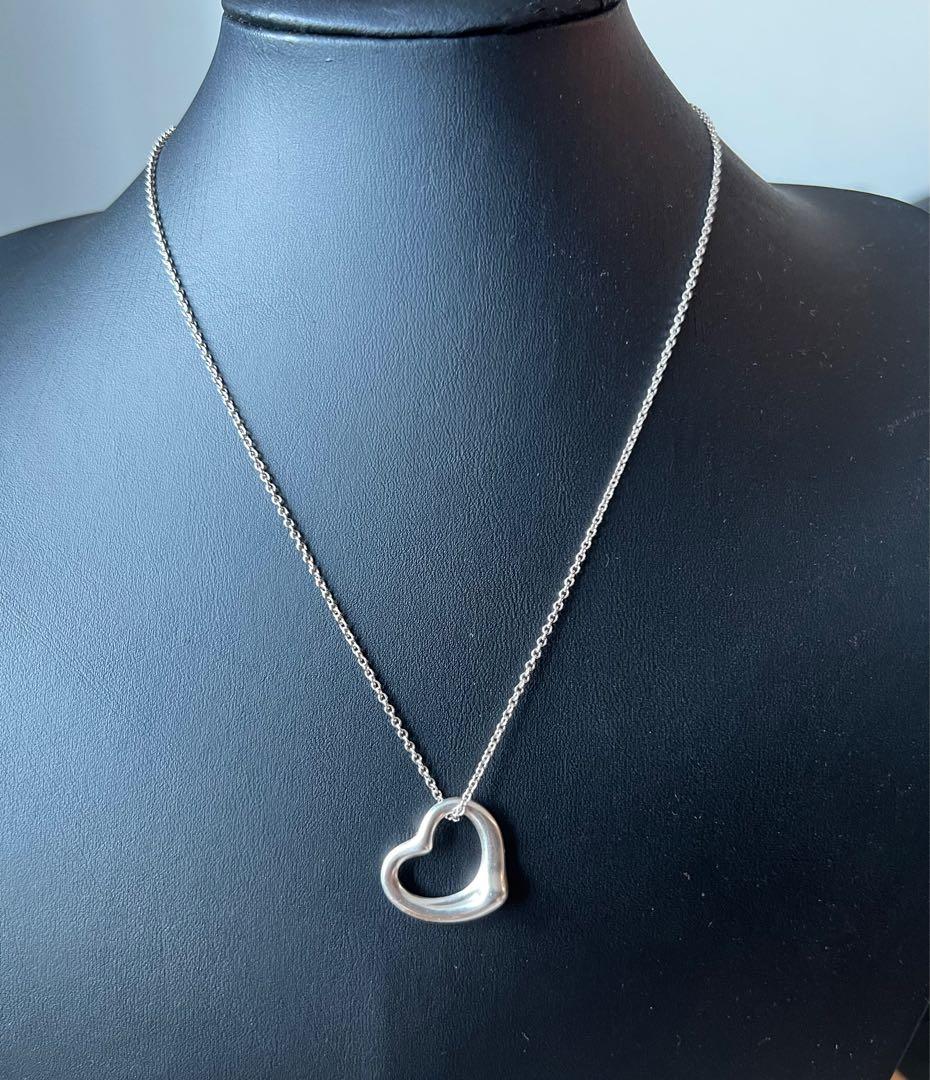Tiffany Elsa Peretti open heart necklace in silver with Tiffany chain,  Luxury, Accessories on Carousell