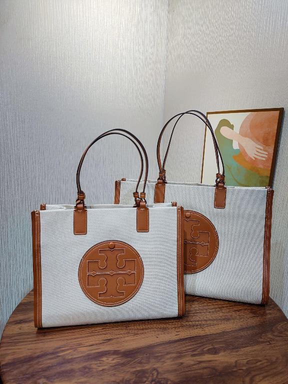 Tory Burch Elle series canvas open shoulder shopper tote handbag spacious  magazine booktote, Women's Fashion, Bags & Wallets, Tote Bags on Carousell