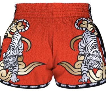 TUFF Muay Thai Boxing Shorts Red Retro Style Double Tiger With