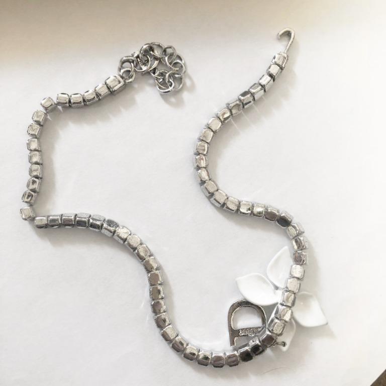 Vintage Christian Dior White Flower Crystal Rhinestone Choker