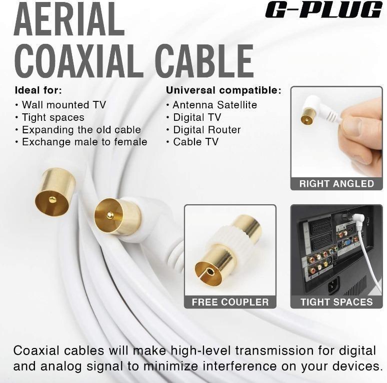 2m Male to Female TV Coaxial Digital Aerial Antenna Extension Cable Lead Coax 