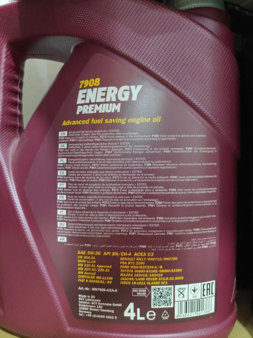 4L Mannol Energy Premium 5W-30 Fully Synthetic Engine Oil with Ester  technology