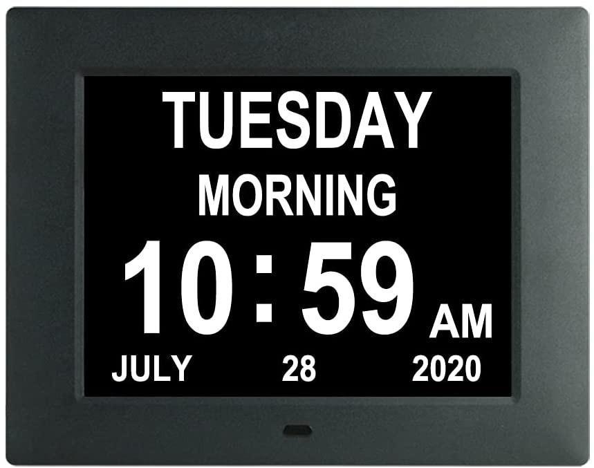 8 Alarm Options,Extra Large Non-Abbreviated Day & Month for Vision Impaired Newest Version Dementia Clock Digital Calendar Clock Alzheimer,Elderly Memory Loss 