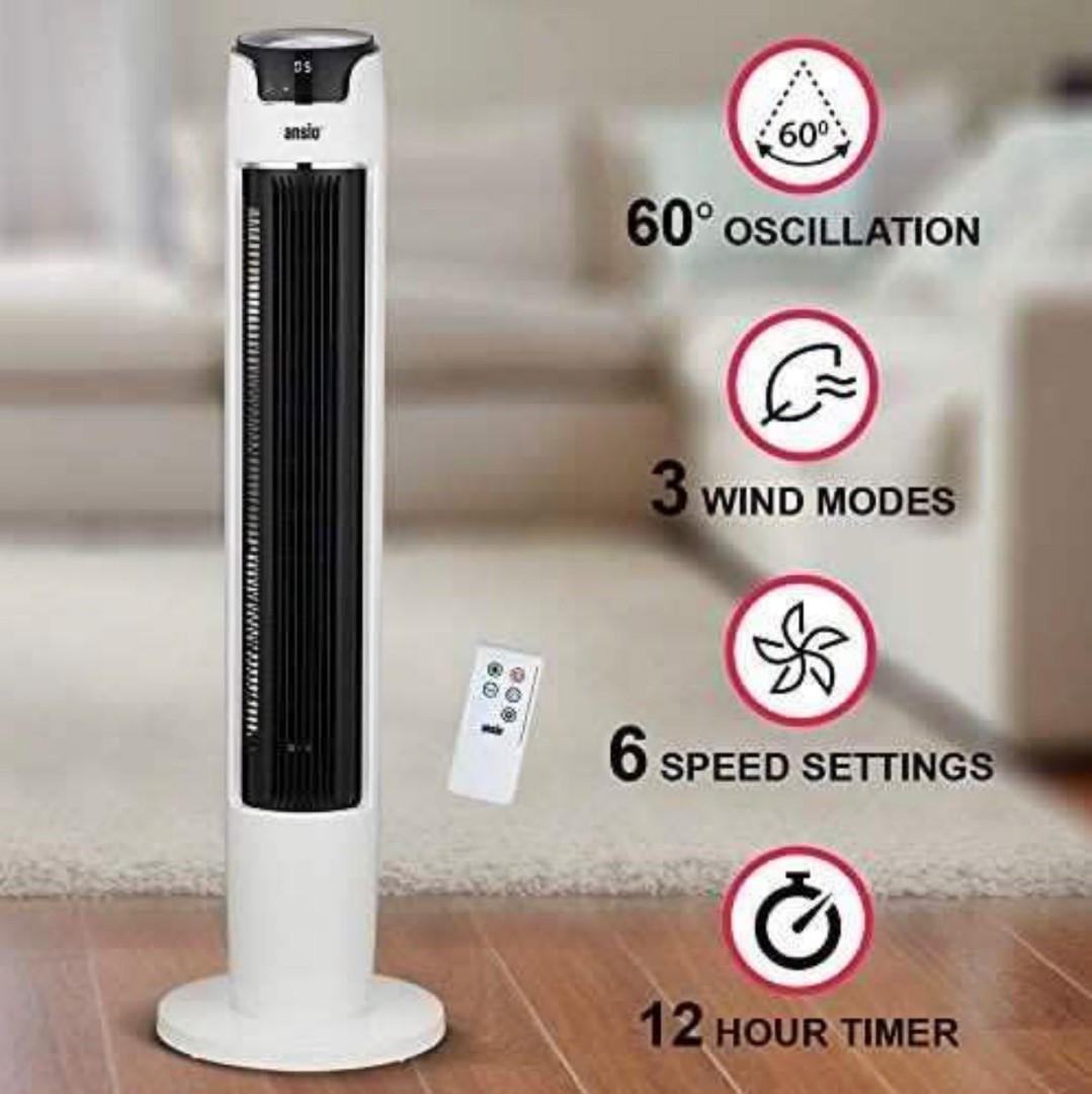 ANSIO Tower Fan 43inch with Remote, Furniture & Home Living, Lighting