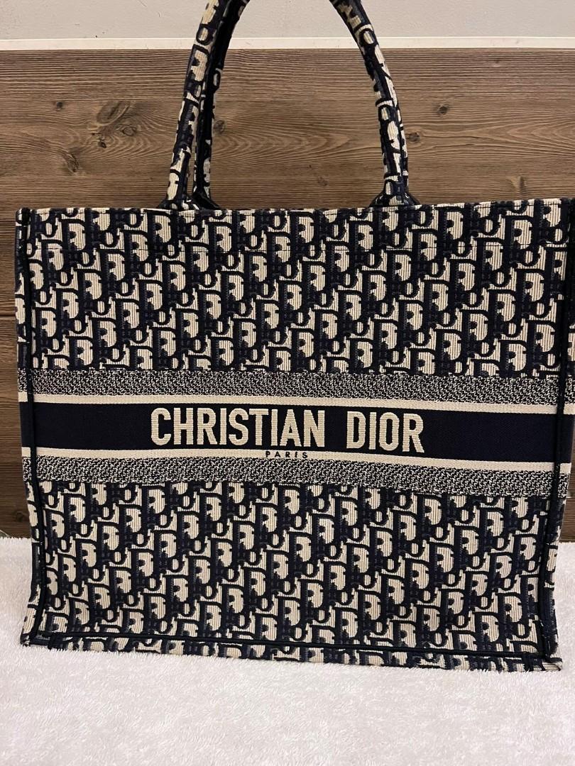 Christian Dior Large Dior Oblique Embroidery Canvas Book Tote