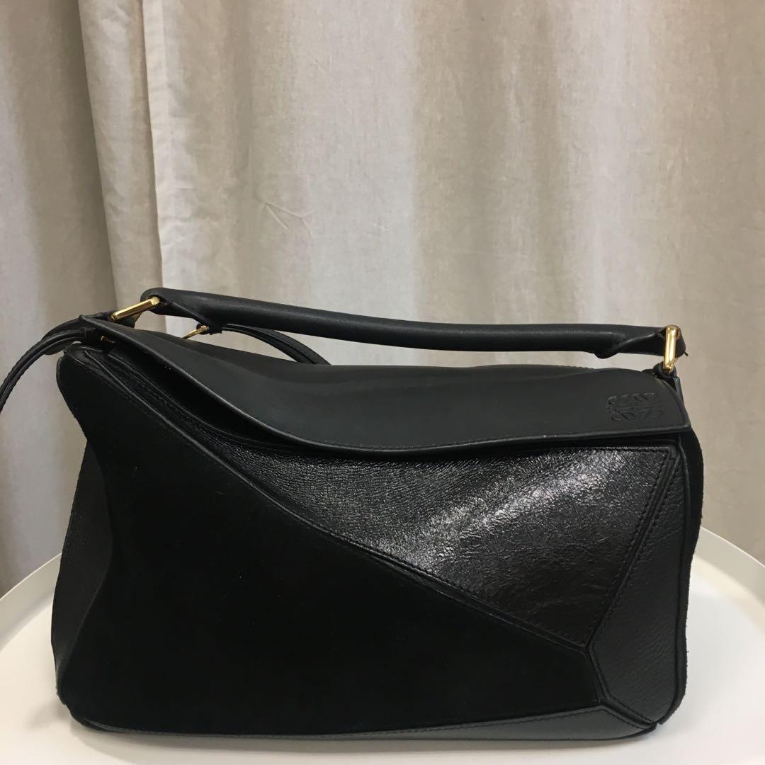 LOEWE Calfskin Medium Puzzle Bag Black 1298252