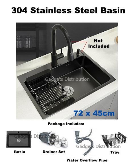 Black] 72*45cm 72x45 304 Stainless Steel Kitchen Single Bowl ...
