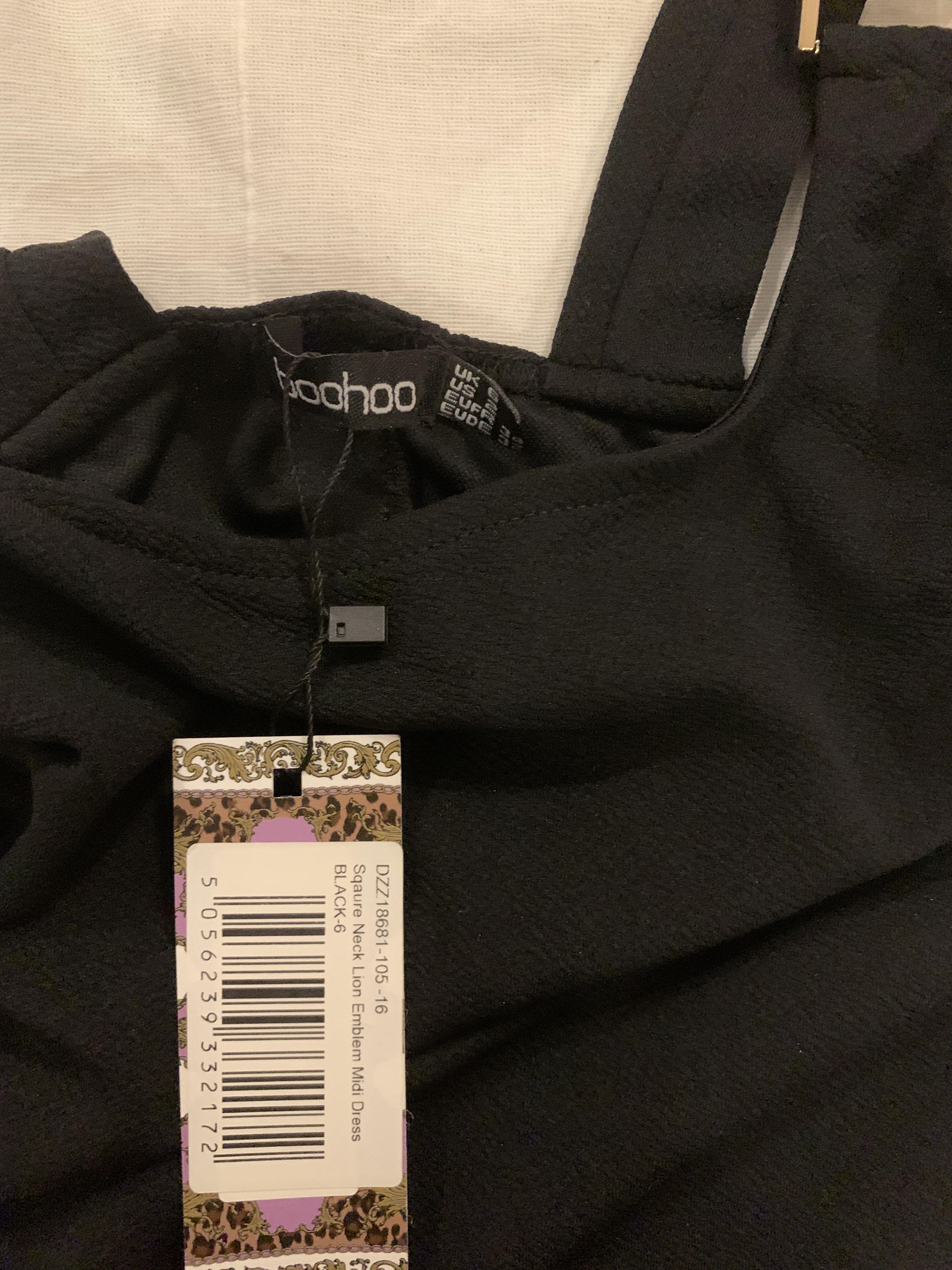 Boohoo Square Neck Lion Emblem Midi Black Dress Women s Fashion