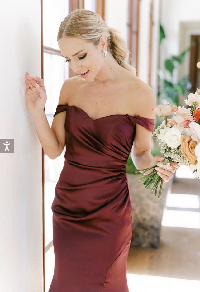 (Can customise) Illusion caramelised brown off shoulder open slit