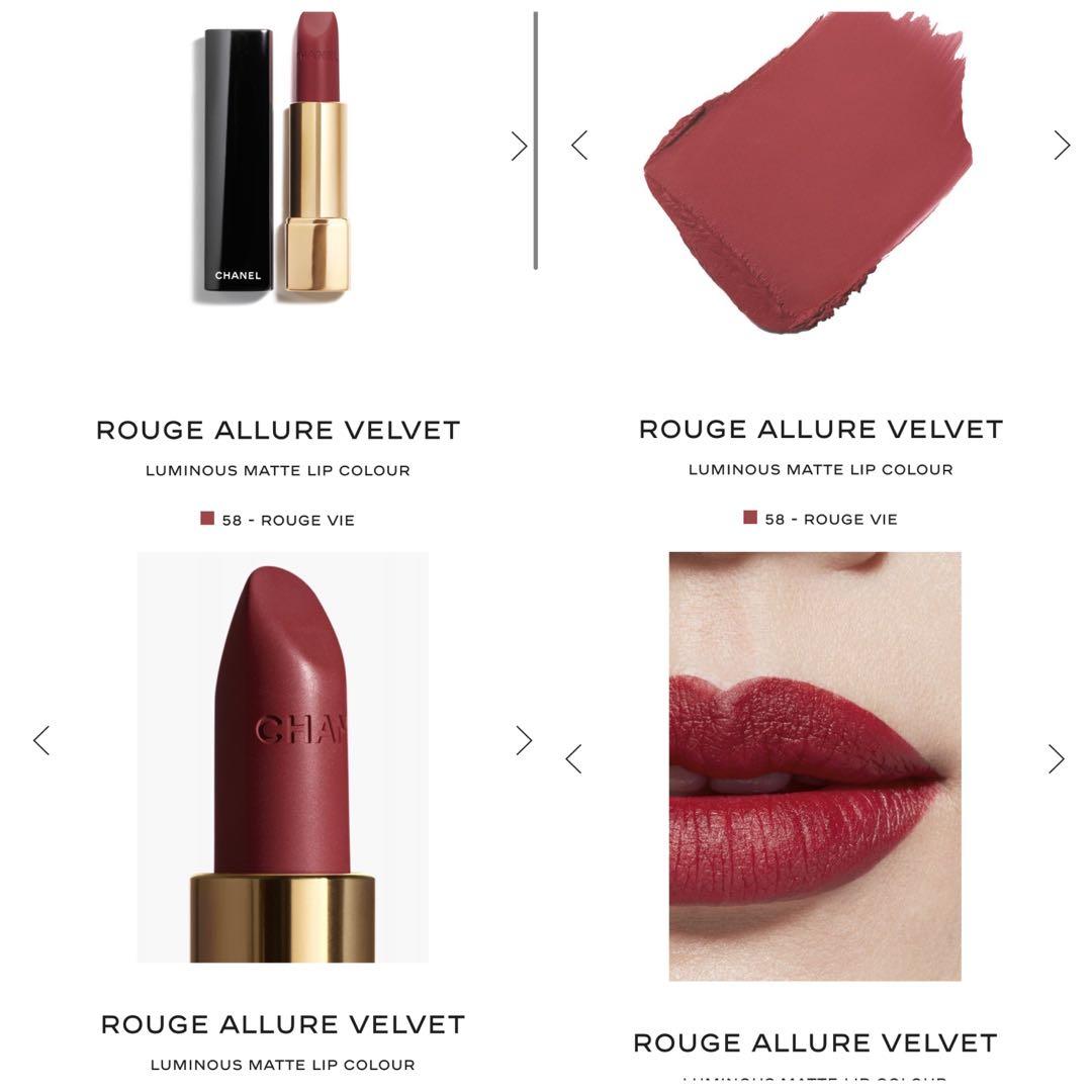 全新Chanel Rouge Allure Velvet 58 Rouge vie 迷你唇膏, 美容＆化妝品, 健康及美容- 皮膚護理, 化妝品-  Carousell