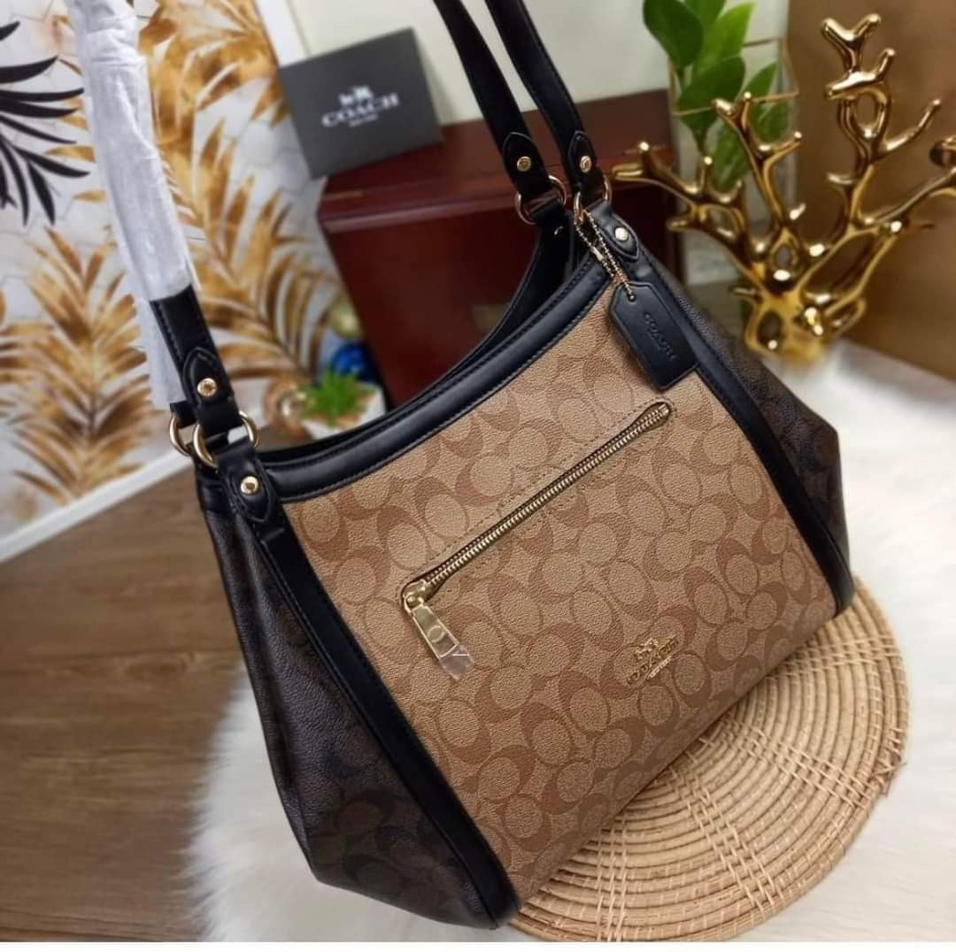 Coach Kristy Shoulder Bag in Signature Canvas Brown/Black, Women's Fashion, Bags & Wallets