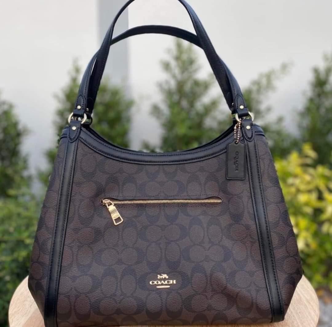 Coach Kristy Shoulder Bag in Signature Canvas Darkbrown/Black, Women's Fashion, Bags & Wallets