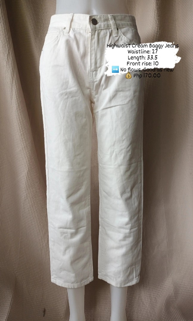 Cream Mom Jeans, Women's Fashion, Bottoms, Jeans on Carousell