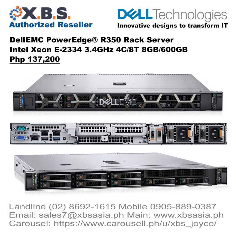 DellEMC PowerEdge R350 Intel Xeon E2334 3.4GHz 4C/8T 8GB/600GB Rack