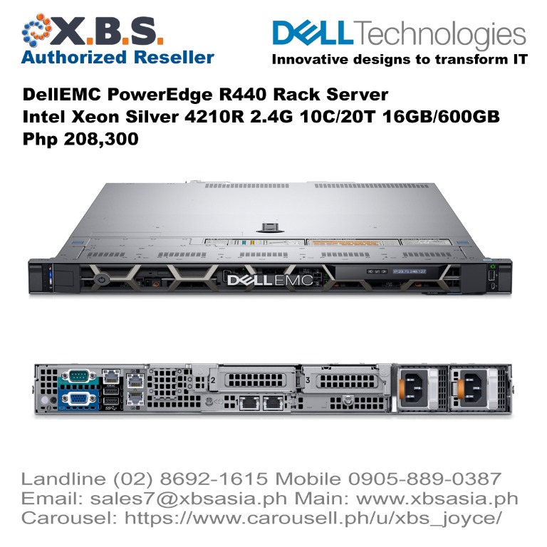 DellEMC PowerEdge R440 Intel Xeon Silver 4210R 2.4G 10C/20T 16GB/600GB ...