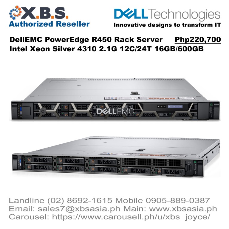 DellEMC PowerEdge R450 Intel Xeon Silver 4310 2 1G 12C 24T 16GB 600GB 