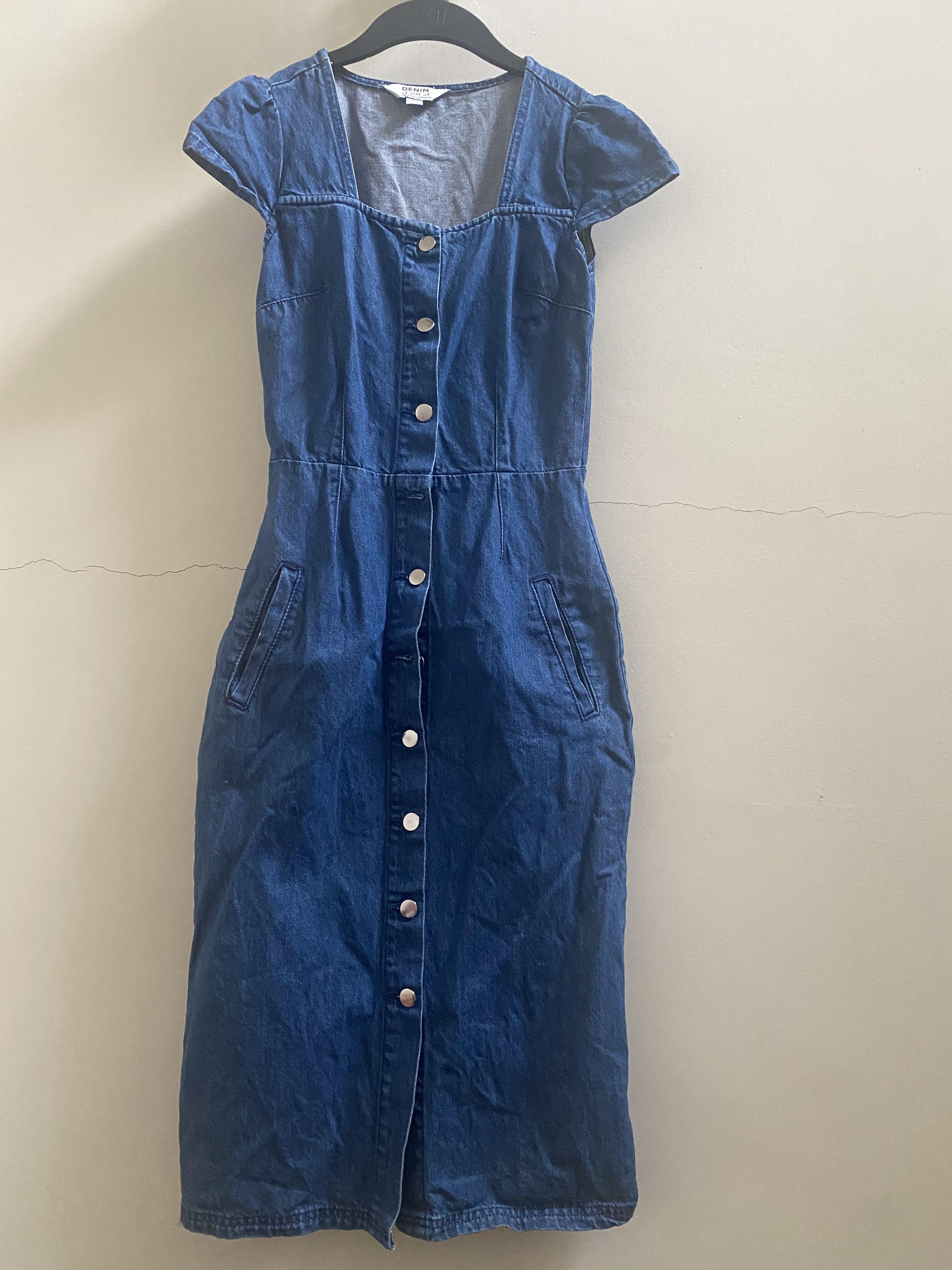 DOROTHY PERKINS DARK BLUE FITTED V Neck DENIM Dress 10 | eBay
